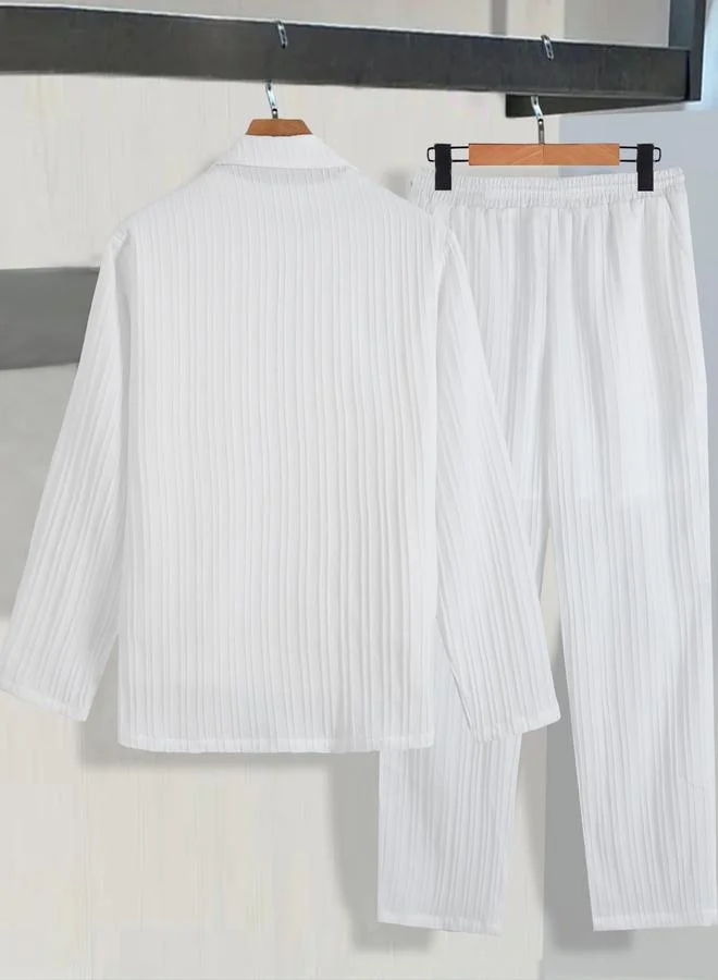 تايك تو طقم بليزر وبنطلون بقماش بارز